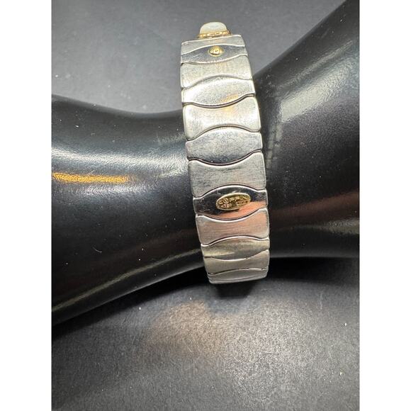 Zoppini Italy Stainless Steel 750 18k Gold Pearl Accents Stretch Bracelet - Picture 5 of 10